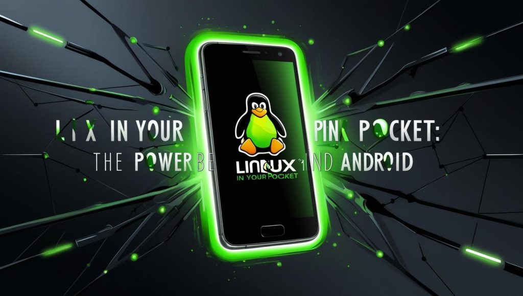 Teléfono inteligente con un pingüino de Linux en la pantalla, representando la combinación de Linux y Android en dispositivos móviles.