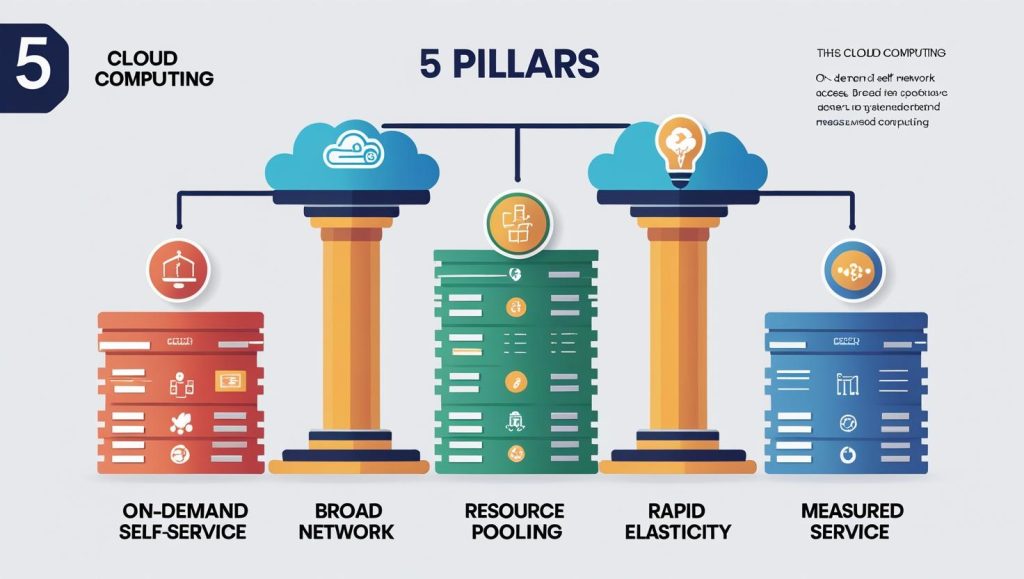 Representación de 5 características que identifican al cloud computing